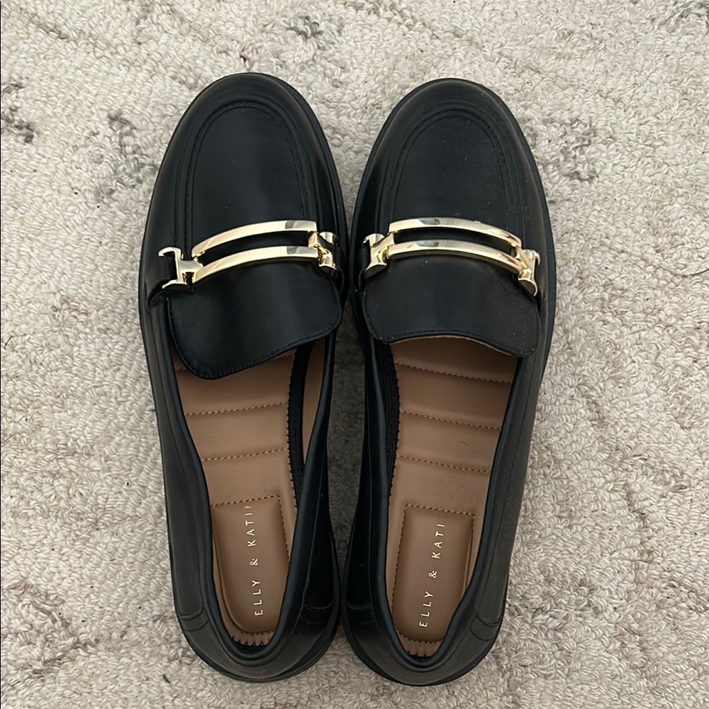 Kelly & Katie Black and Gold Loafers with Classic Design